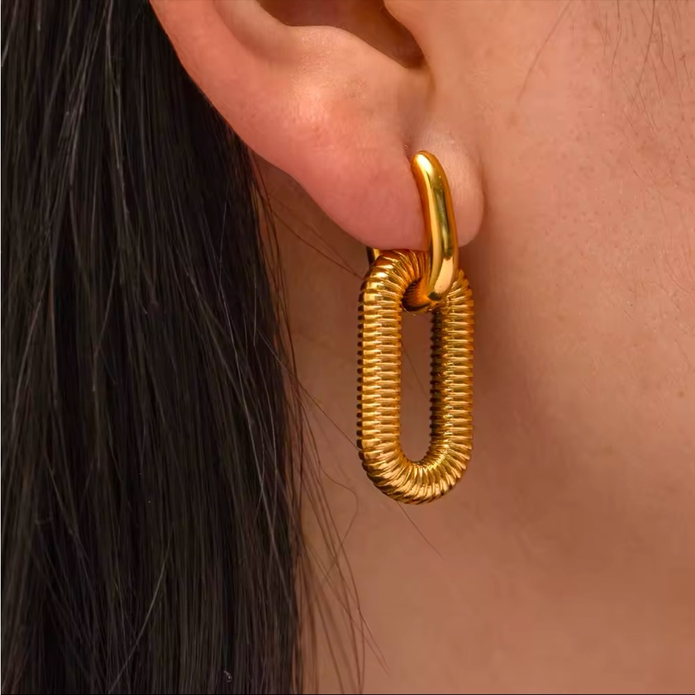 NWOT 18k gold pltd stainless steel textured double loop earrings